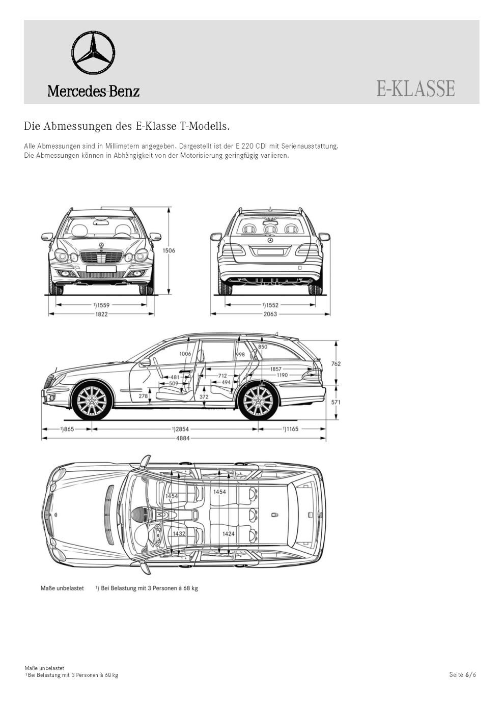 E Klasse T Modell Masse Seite Urlaubsfahrt Mit Personen Im W