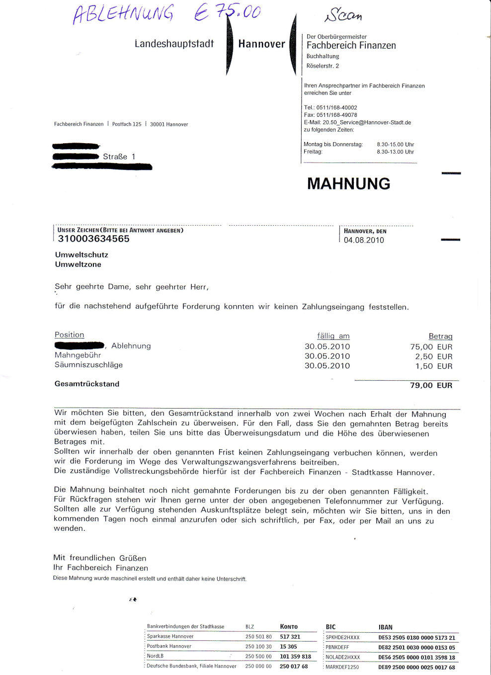 Ablehnung : Umweltzone Hannover: Wie kann man sich gegen Abzocke wehren? Ungerechtfertigter ...
