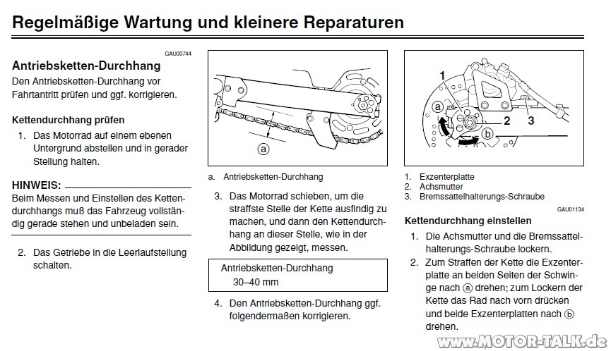 Kettenspannungeinstellen Wie Kettenspannung an XT 600