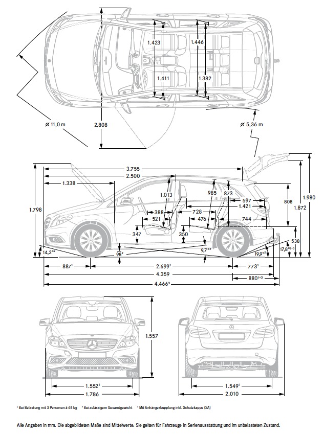 Masse-w-246 : Technische Daten + Maße : Mercedes B-Klasse W246 & W242 ...