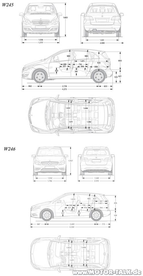 Abmessungen-w245-246 : B-Klassse 2006-2011 Ein Superauto : Mercedes B ...