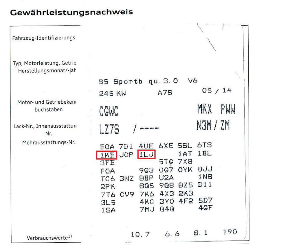 Pr code audi