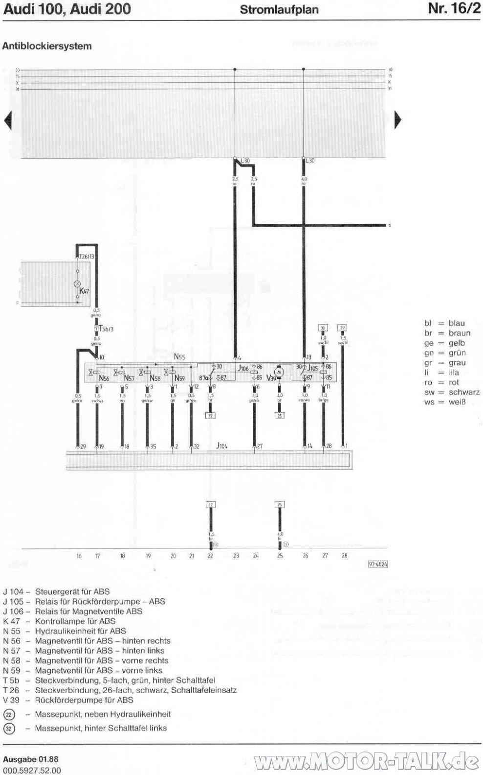 Abs03 : Stromlaufplan Audi 100 ABS : Audi 80, 90, 100, 200 ...