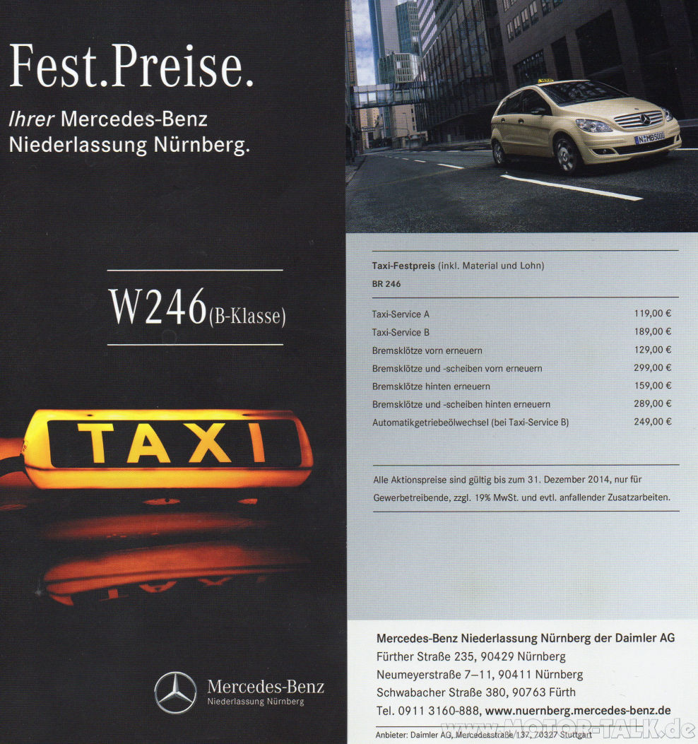 Festpreise : Kosten 2. Inspektion - Service B : Mercedes B-Klasse W246 ...