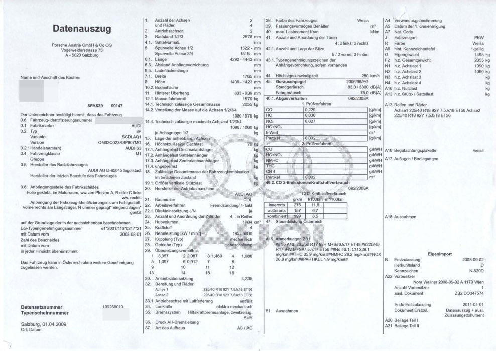 Typenschein-s3 : Import A5 von Deutschland nach Österreich ...